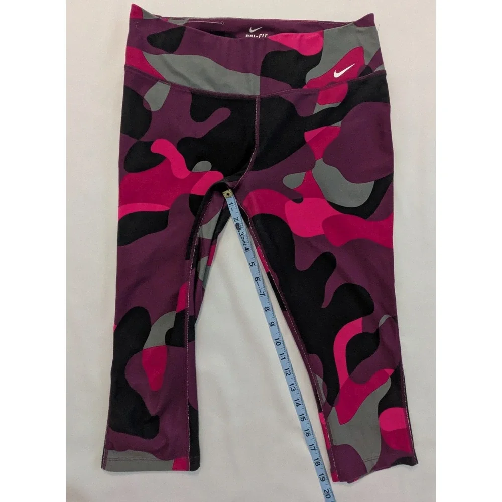 Nike Dri Fit Women's Cropped Capri Pants Leggings Black Pink Camouflage Large L